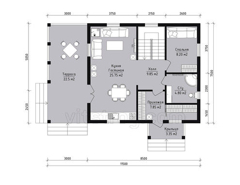 Каркасный дом 7.5x8.5 м - изображение 3